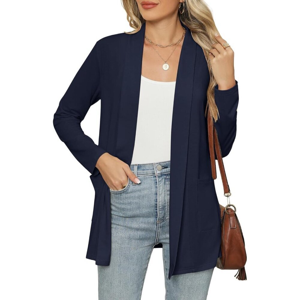 Long Sleeve Lightweight Cardigan Women Casual Open Front Kimono with Pockets